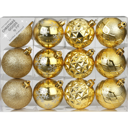 Set of 36x luxury gold christmas baubles 6 cm plastic matte/shine