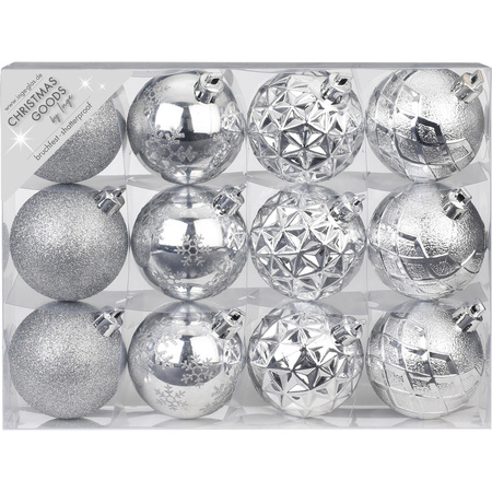 Set van 36x luxe zilveren kerstballen 6 cm kunststof mat/glans