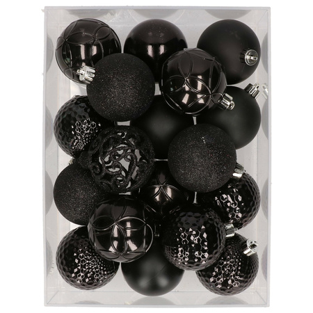 Set van 37x stuks kunststof/plastic kerstballen zwart 6 cm