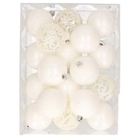 Set van 37x stuks plastic/kunststof kerstballen winter wit 6 cm