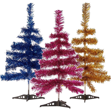 Set van 3x kleine glitter folie kerstbomen 60 cm - Diverse kleuren