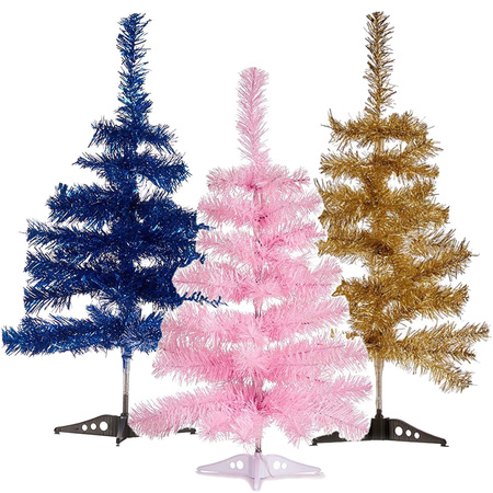 Set van 3x kleine glitter folie kerstbomen 60 cm - Diverse kleuren