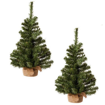 Set van 3x stuks mini kunst kerstbomen in jute zak 60 cm