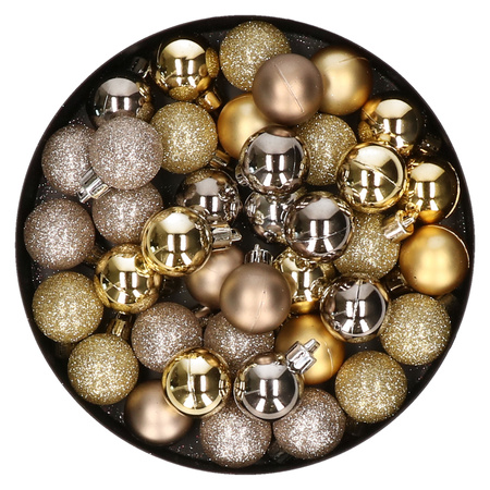 Set van 40x stuks kunststof kerstballen mix goud en champagne 3 cm