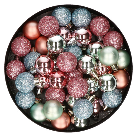 Set van 40x stuks kunststof kerstballen mix roze en mintgroen 3 cm