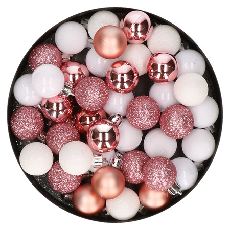 Set of 40x pcs plastic christmas baubles pink and white 3 cm