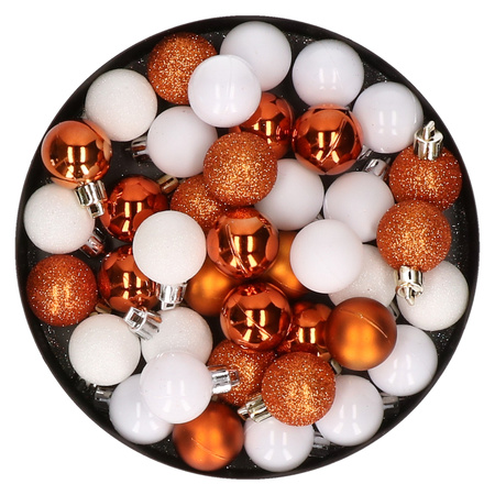 Set van 40x stuks kunststof kerstballen mix wit en oranje 3 cm
