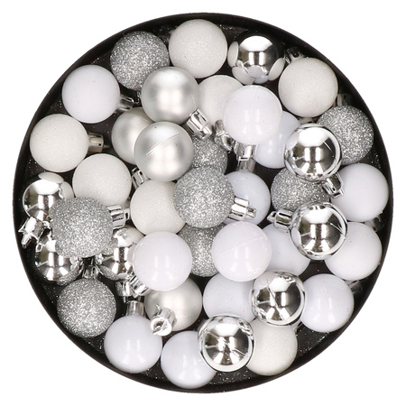Set van 40x stuks kunststof kerstballen mix zilver en wit 3 cm