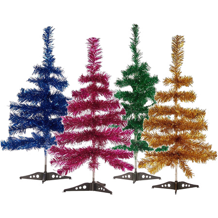 Set van 4x kleine glitter folie kerstbomen 60 cm - Diverse kleuren