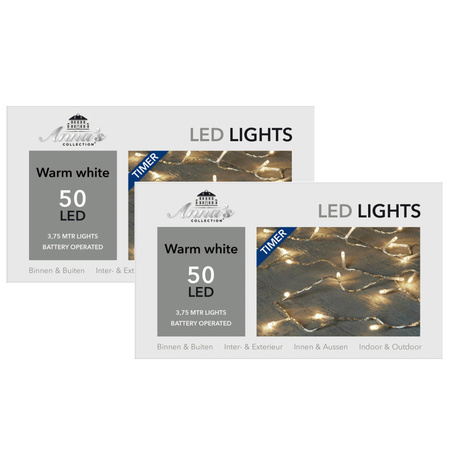 Set of 4x pieces christmas lights with timer 50 warm white lights on batteries