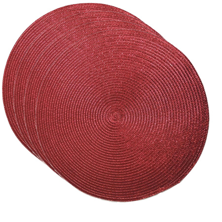 Set of 4x pieces round placemats metallic red dia 38 cm