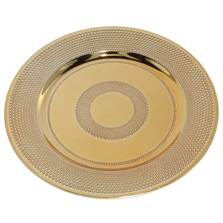 Set of 6x pcs dinner plates/platters gold shiny 33 cm round