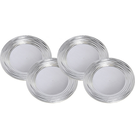 Set of 6x pcs dinner plates/platters silver shiny 33 cm round