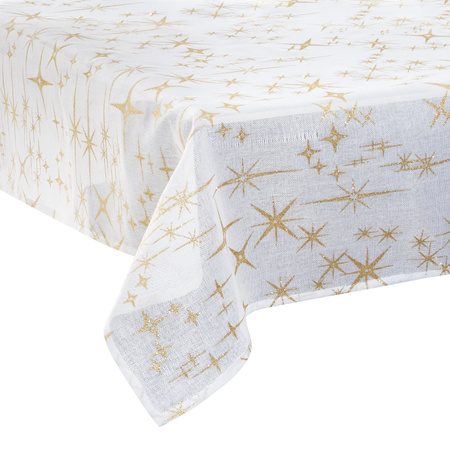 Tablecloth in christmas stars print white 140 x 360 cm