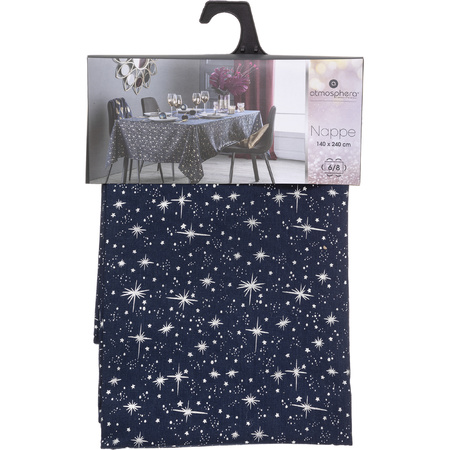 Tafelkleed/tafellaken blauw sterrenhemel van polyester/katoen formaat 140 x 240 cm