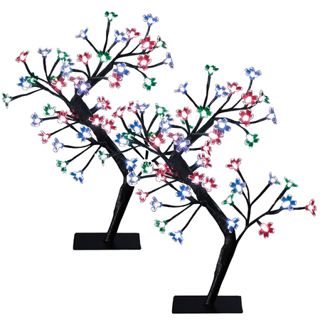 2x pieces Black metal trees with 48 colored Led lights H45 cm
