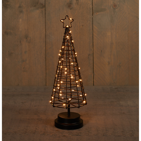 Verlichte figuren zwarte 3D lichtboompje/metalen boom/kerstboompje met 45 led lichtjes 36 cm