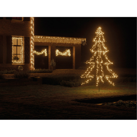 Verlichte figuren zwarte lichtboom/metalen boom/kerstboom met 600 led lichtjes 300 cm