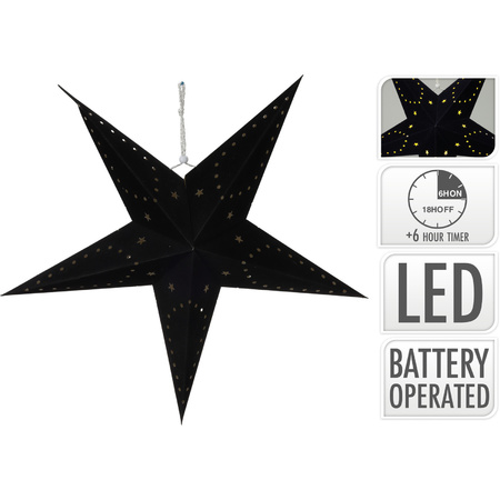 Illuminated paper christmas star black 60 cm on batteries