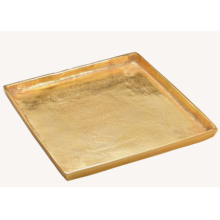 Square metal candle charger plate/platter gold 30 x 30 x 2 cm