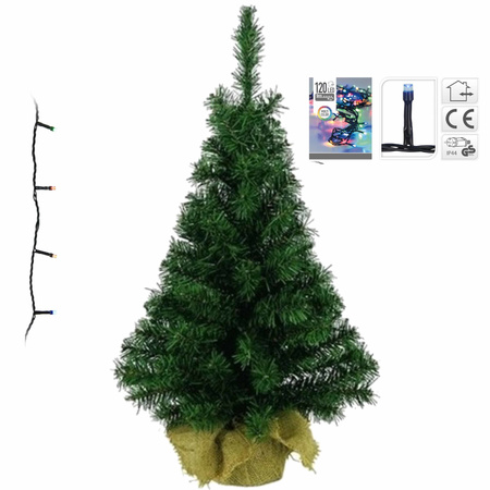 Artificial christmas tree green 75 cm including colored lights