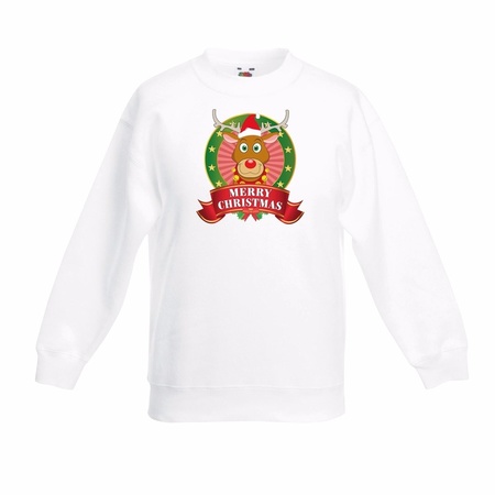 Rendier Rudolf kerstmis sweater / Kersttrui wit voor jongens