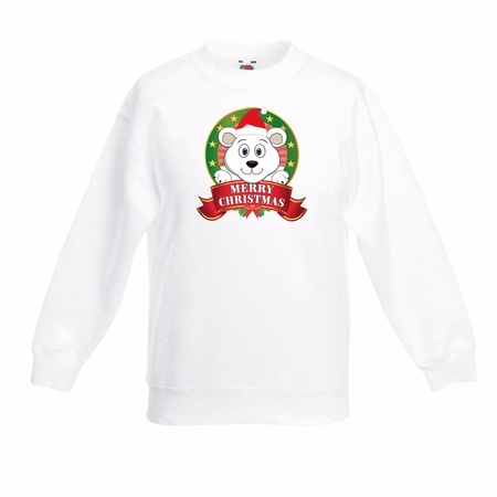 IJsbeer kerstmis sweater wit voor jongens
