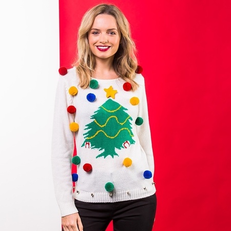 Witte kerst sweater 3D kerstboom voor dames