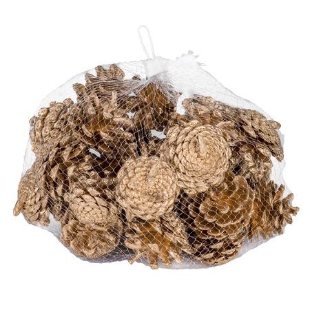 Bag with 300 gram decoration pinecones gold 5 x 5 cm