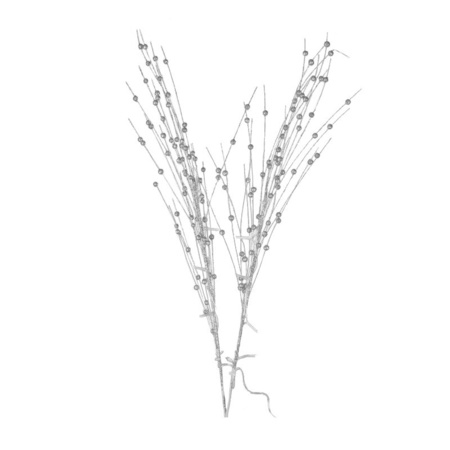 Glitter tak zilver 76 cm decoratie kunstbloemen/kunsttakken met warm witte LED lichtjes