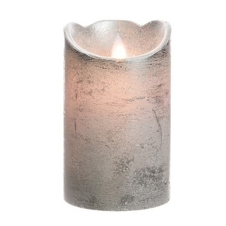 Zilveren nep kaars met led-licht 12 cm
