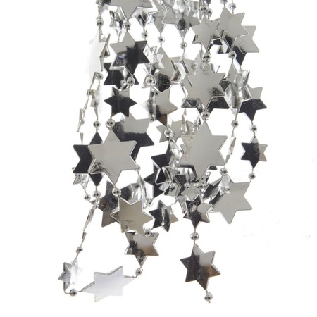 Kerst sterren kralen guirlandes zilver 270 cm kerstboom versiering/decoratie