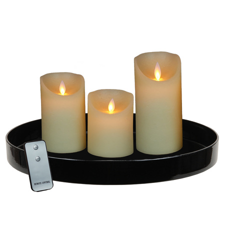 Zwart kunststof dienblad inclusief LED kaarsen ivoor wit