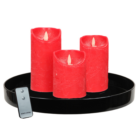 Zwart kunststof dienblad inclusief LED kaarsen rood