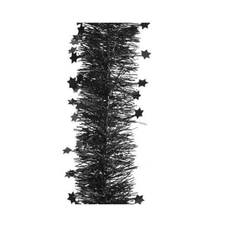 Kerst lametta guirlandes zwart sterren/glinsterend 10 cm breed x 270 cm kerstboom versiering